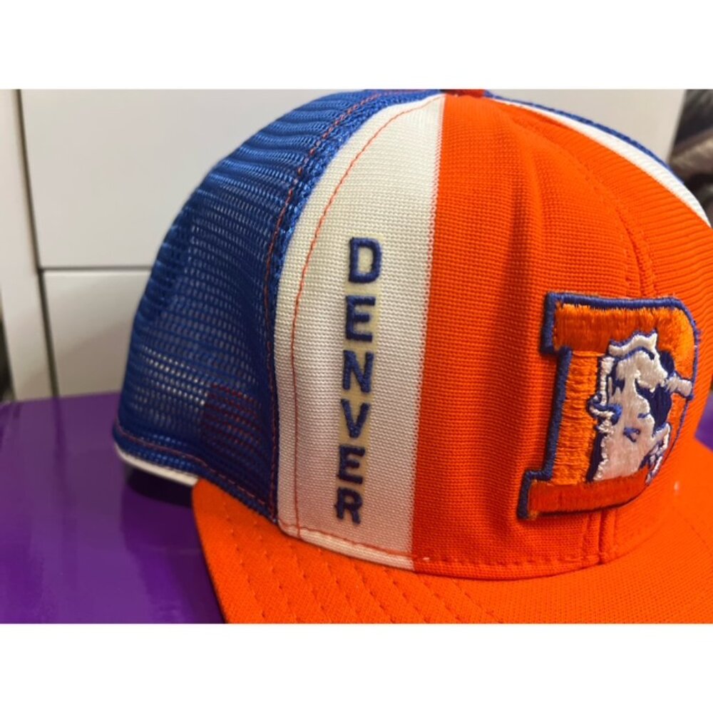 Denver Broncos Vintage AJD Lucky Stripe Orange Blue Snapback Cap Hat OSFM VTG - Picture 3 of 10